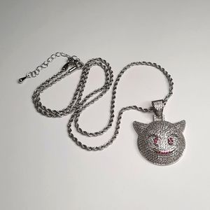 Iced Out Cubic Zirconia Devil Emoji Rope Chian Sweater Necklace